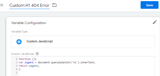 Create custom JavaScript tag to trigger 404 error in GTM