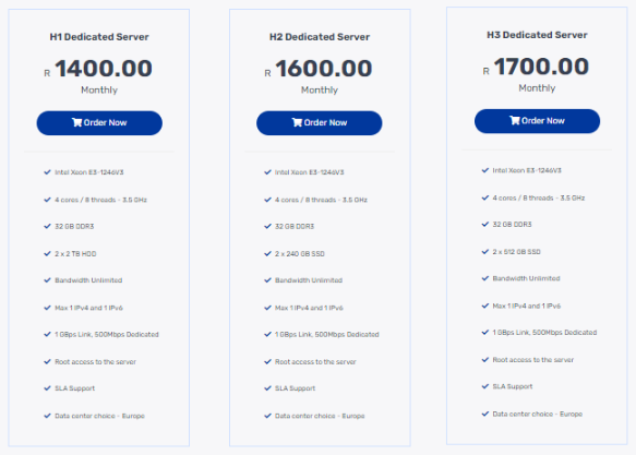 Truehost pricing: Dedicated Servers in Johannesburg