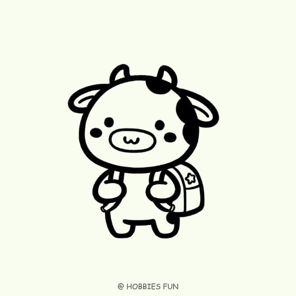 Kawaii cow drawing, Cow with a Backpack