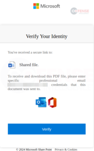 Microsoft kimlik avı sayfası (Kaynak - COFENSE)