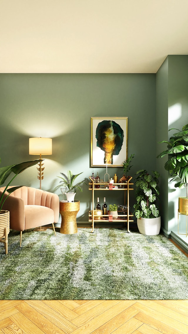 Green can be used to indicate calmness and serenity in interior spaces