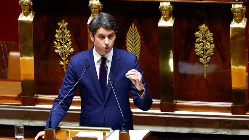 Thủ tướng Pháp Gabriel Attal đọc diễn văn về chính sách chung tại Hạ Viện ngày 30/01/2024. 