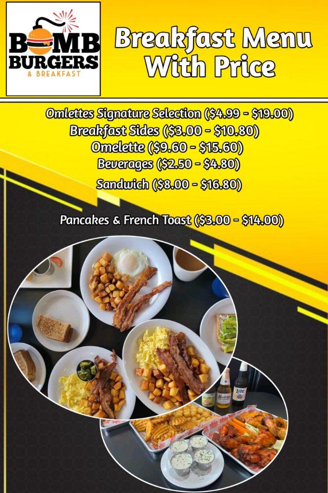 Bomb Burgers And The Breakfast Menu With Prices