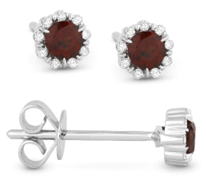 Birthstone jewelry Diamond and garnet earrings