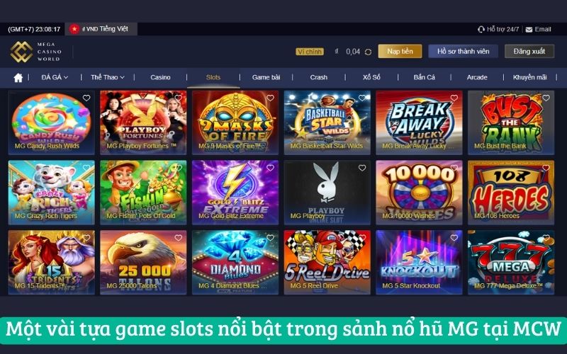 Một vài tựa game slots nổi bật trong sảnh nổ hũ MG tại MCW