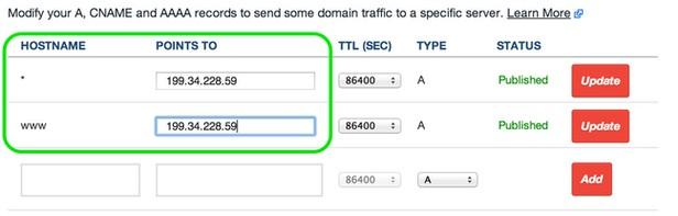 Menu of Sample DNS Server A Records