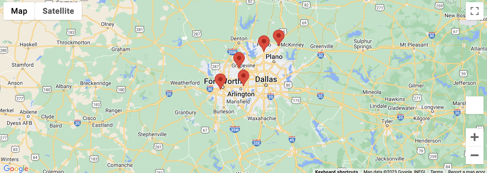 Map of Dallas locations