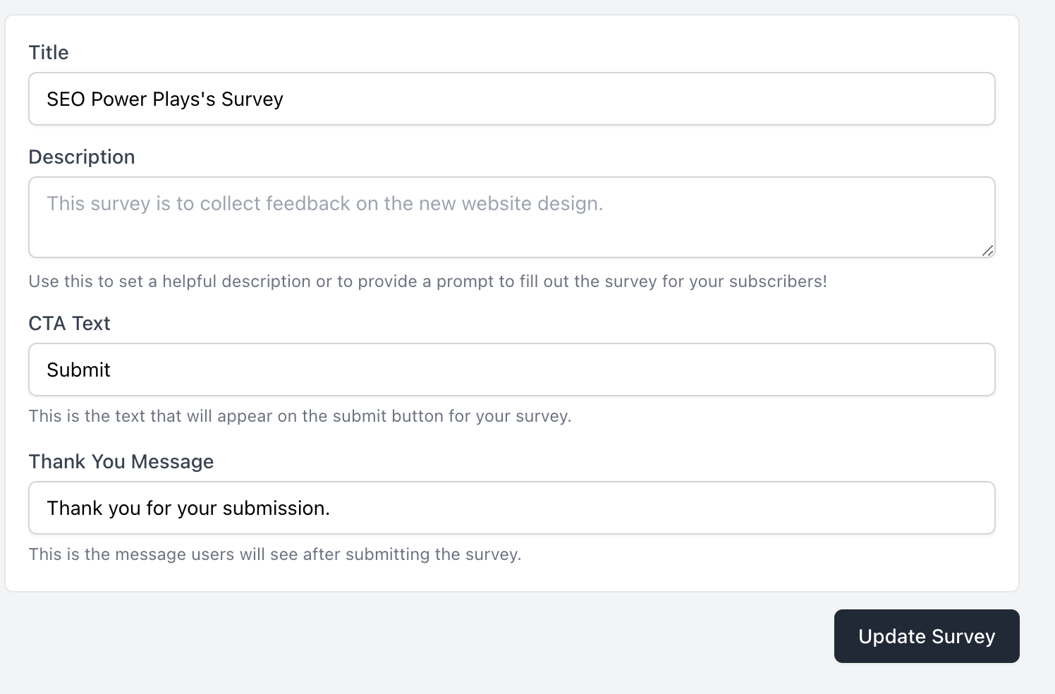 beehiiv's customizable survey form