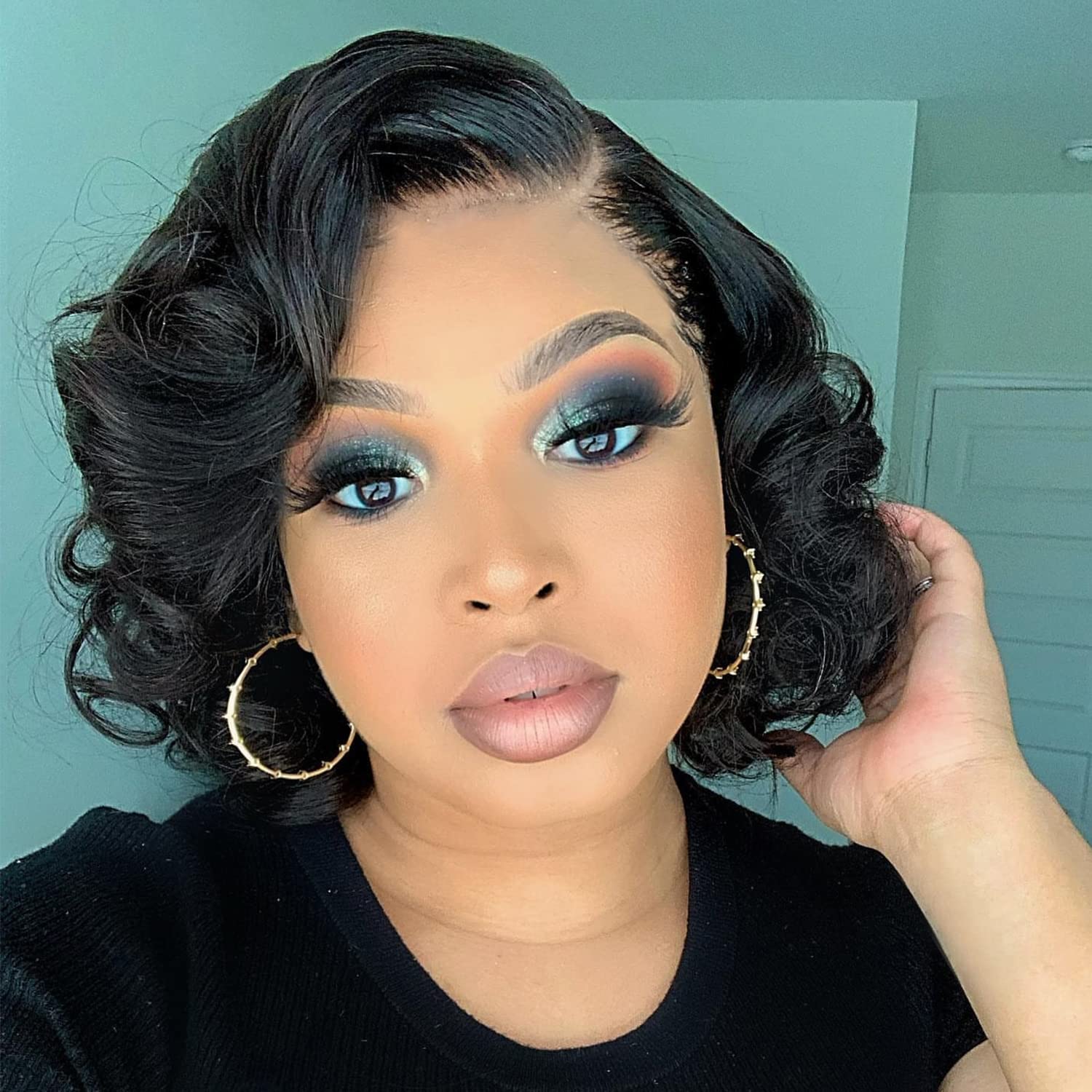 short curly bob wig with lace front