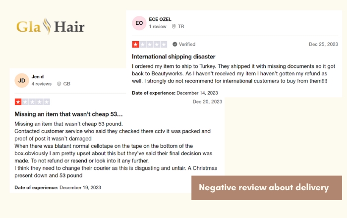 Negative review about delivery of Beauty Works Hair Extensions 