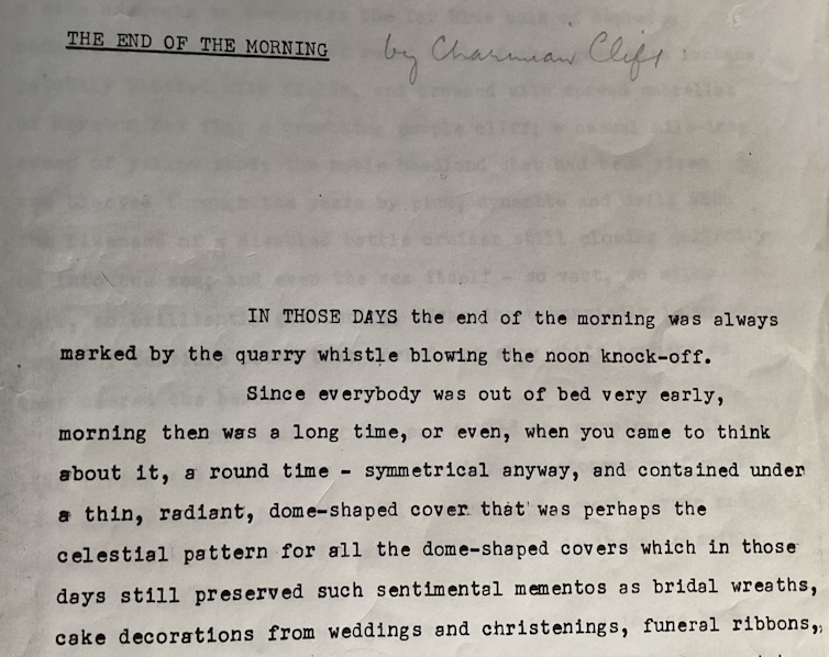 Typewritten manuscript for The End of the MOrning.