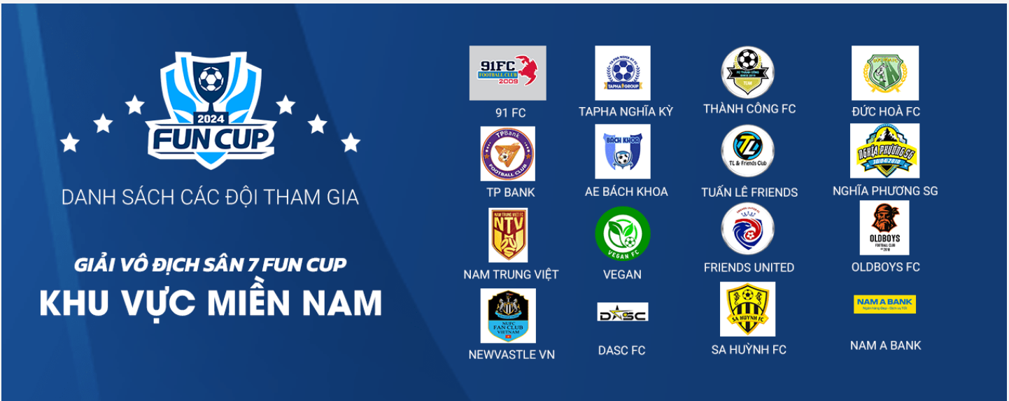 Danh sách các đội tham gia Fun Cup 2024 khu vực miền Nam