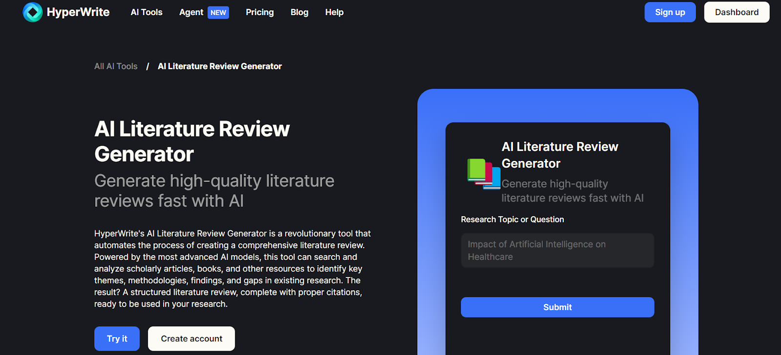 HyperWrite's AI Literature Review Generator