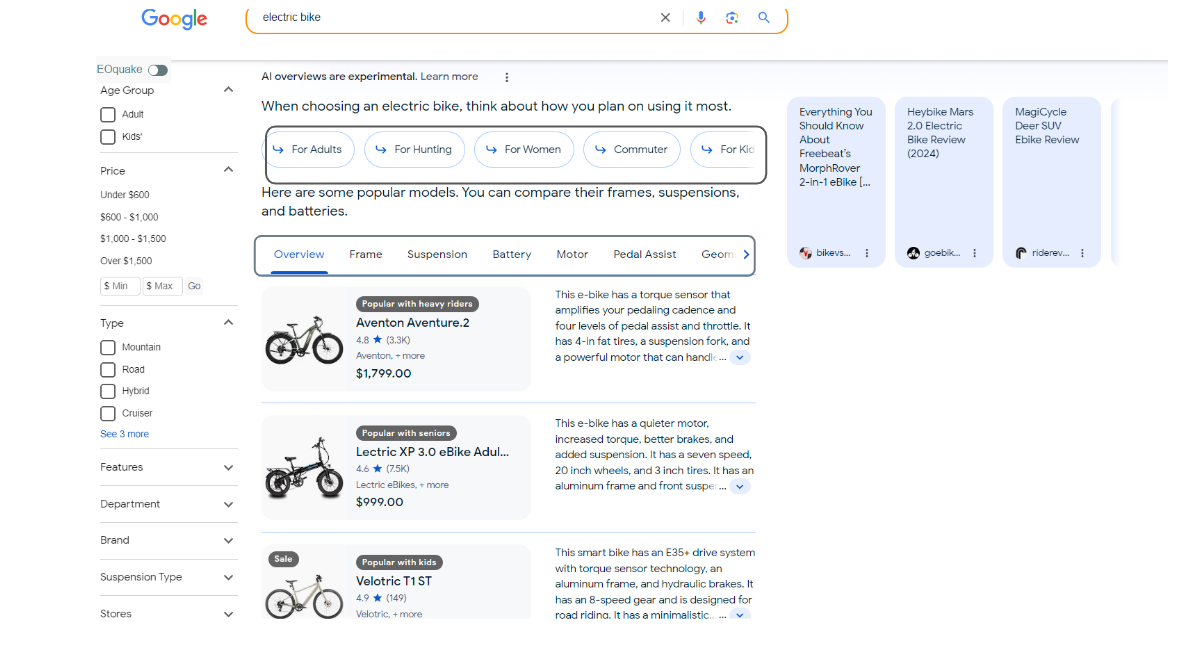 Esempio SGE per la ricerca "electric bike"