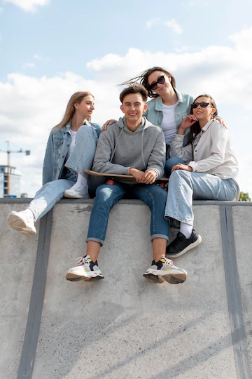 4 Teenager friends spend quality time outdoors.