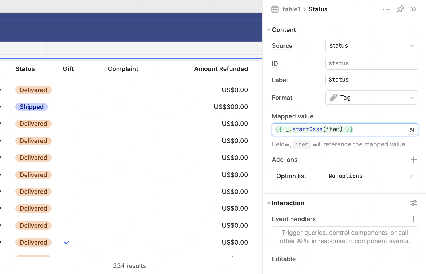 Column settings in Retool