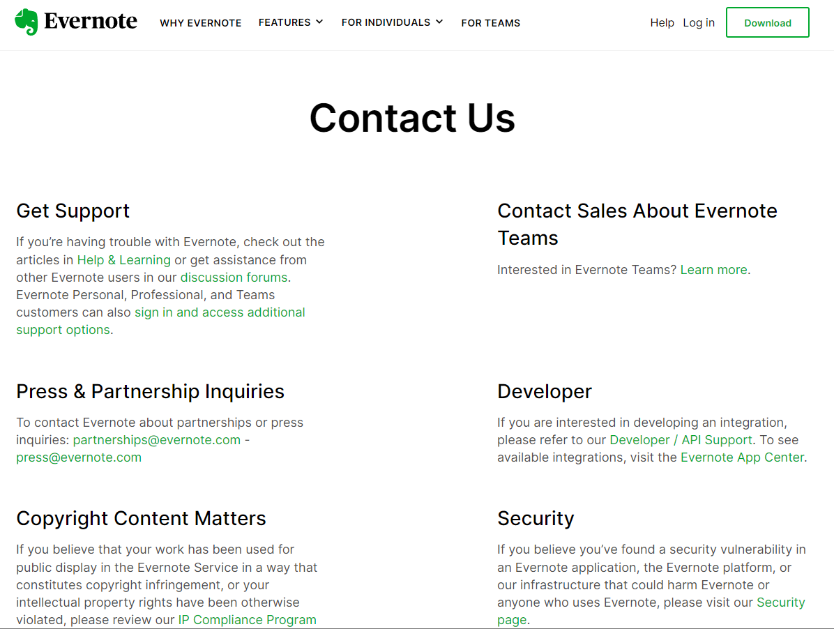 Customer Support for Evernote