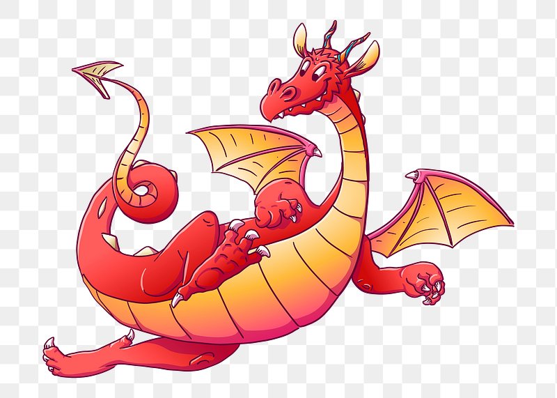 Red and orange smiling dragon cartoon
