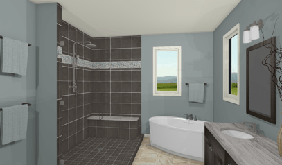 3D rendering bathroom remodel with shower and tub custom built