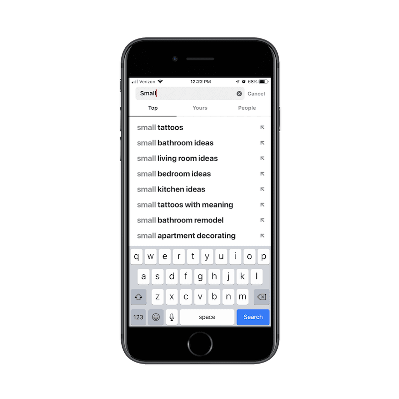 Pinterest app search autocomplete