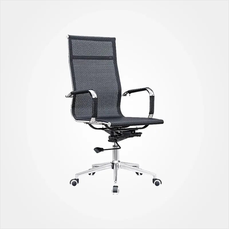 Black office chair with breathable mesh backrest, PU leather seat, armrest, and high back, features swivel function