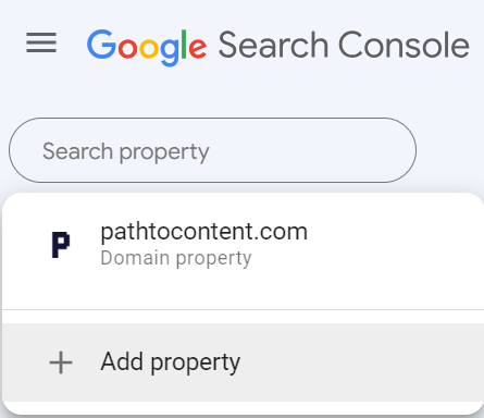 Screenshot of adding new property to Google Search Console