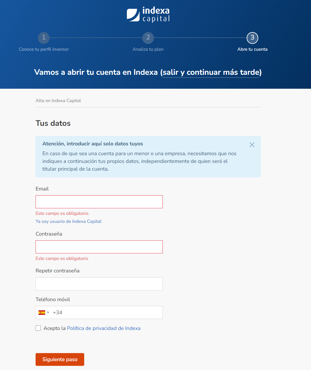 5º Darte de alta en indexa capital