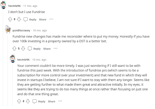 A person on Reddit sharing their honest Fundrise review. 