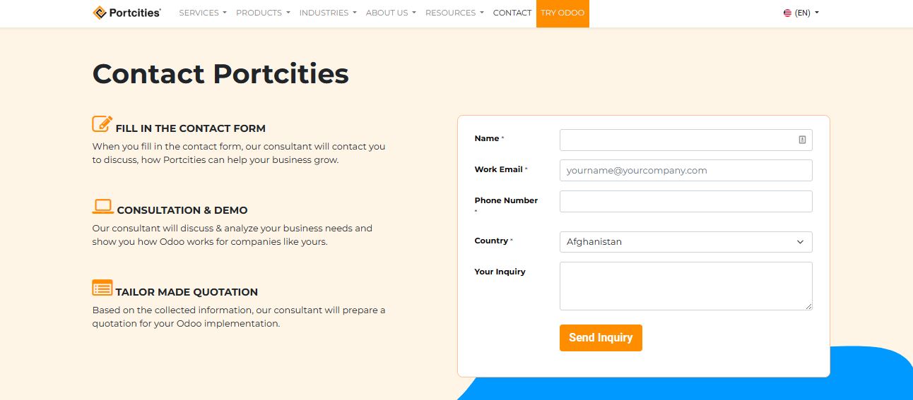 Portcities contact form for lead generation