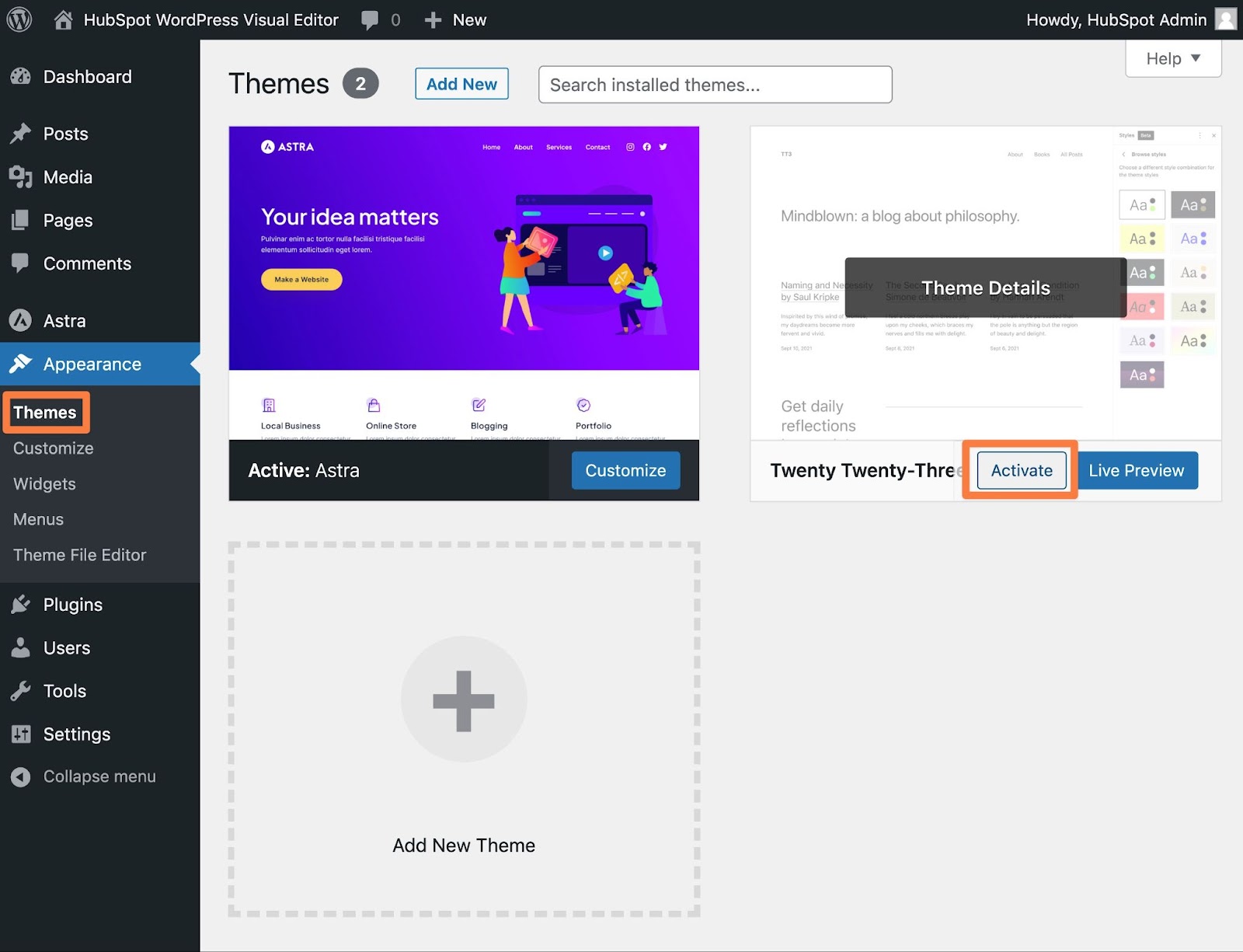 How to switch back to a default WordPress theme