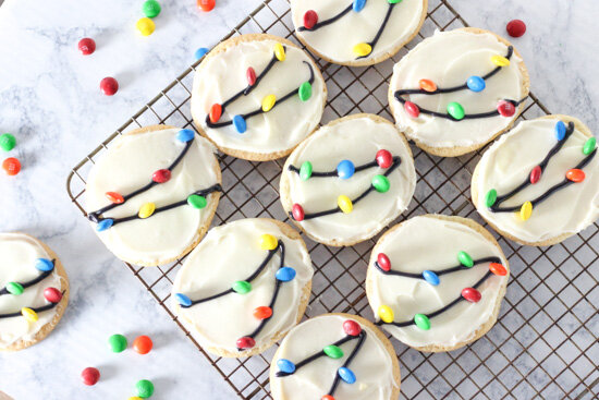 christmas sugar cookies with christmas lights decorations
