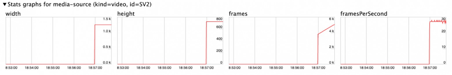 Charts displaying information about the video stream at each moment in time