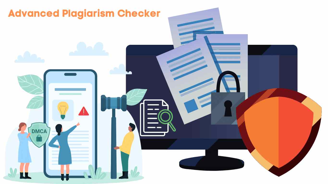 Canva design of a plagiarism checker tool with a white background.