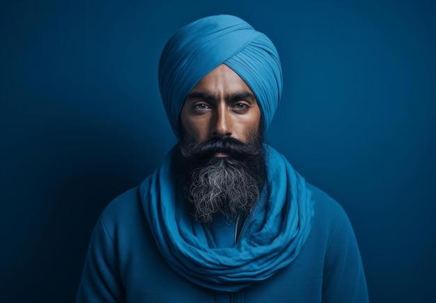 Premium AI Image | Sikh indian man wearing traditional blue turban studio  portrait religion concept