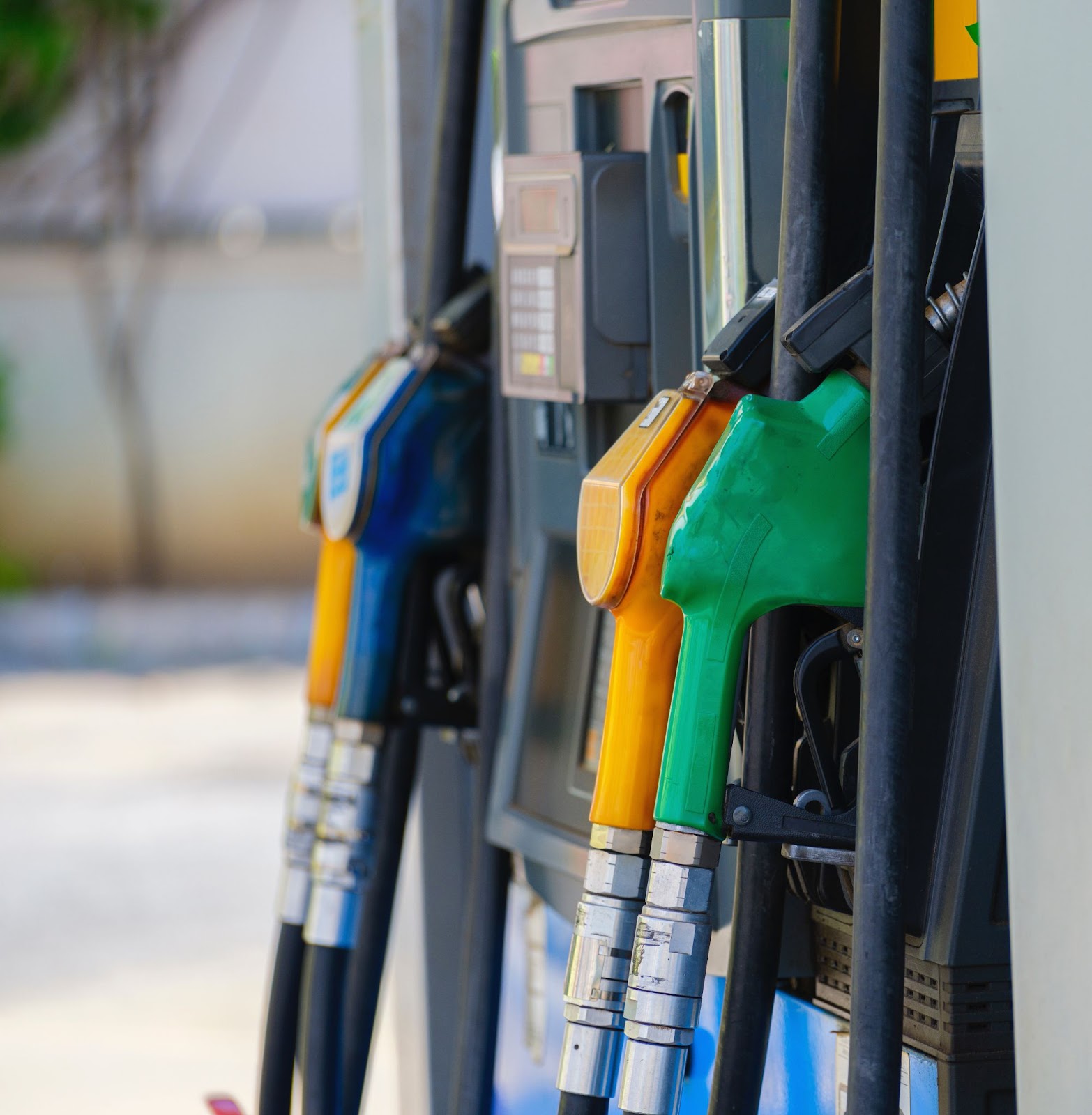 A close-up of a fuel pump with four different pumps