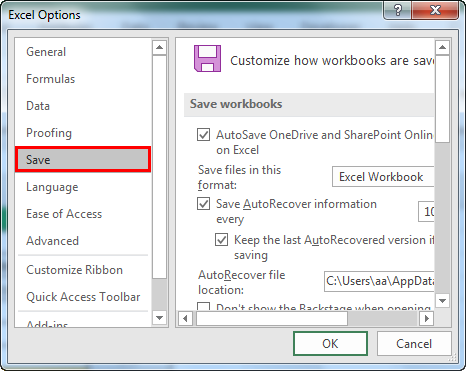 autosave in excel example 1.2