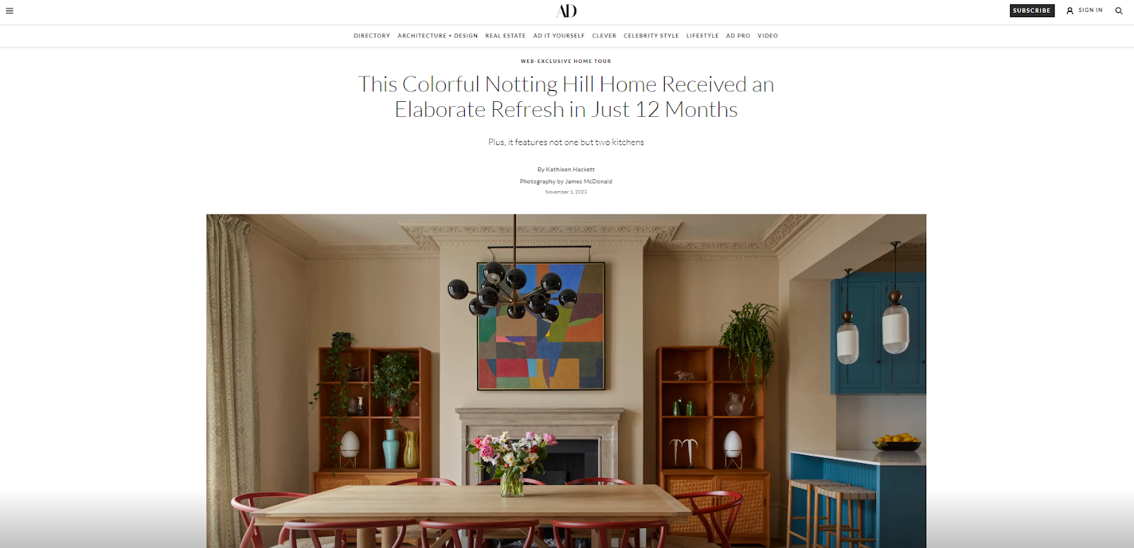 Architectural Digest magazine, renowned in the fields of interior design and architecture