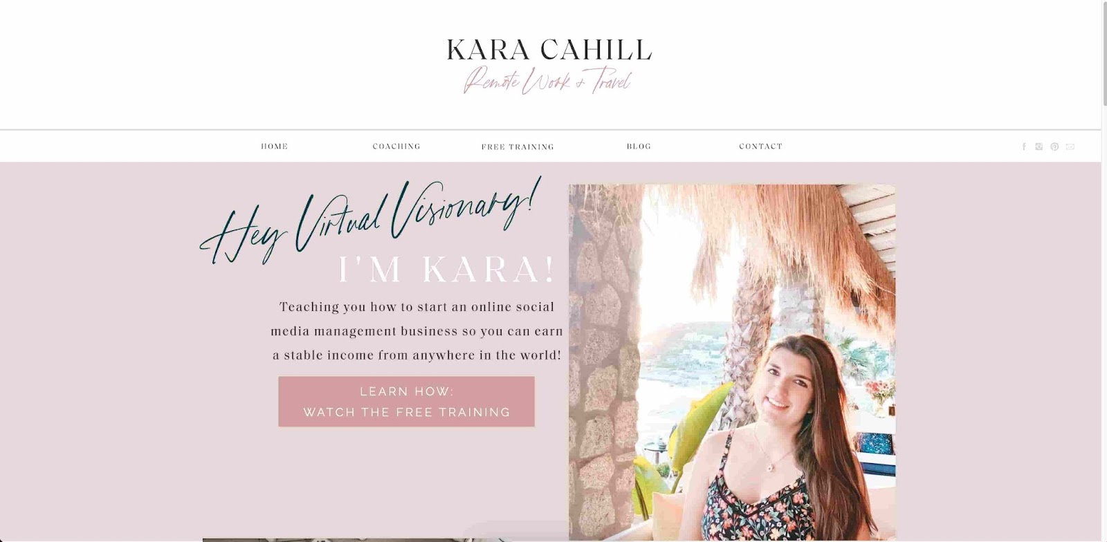 kara cahill virtual assistant website example for social media management