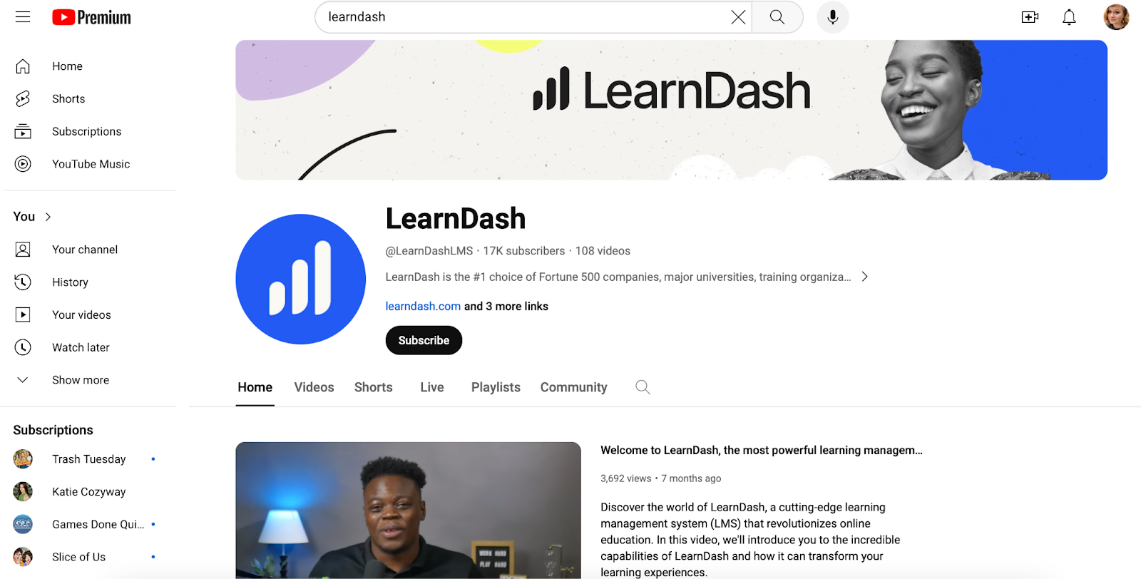 learndash channel page on youtube 