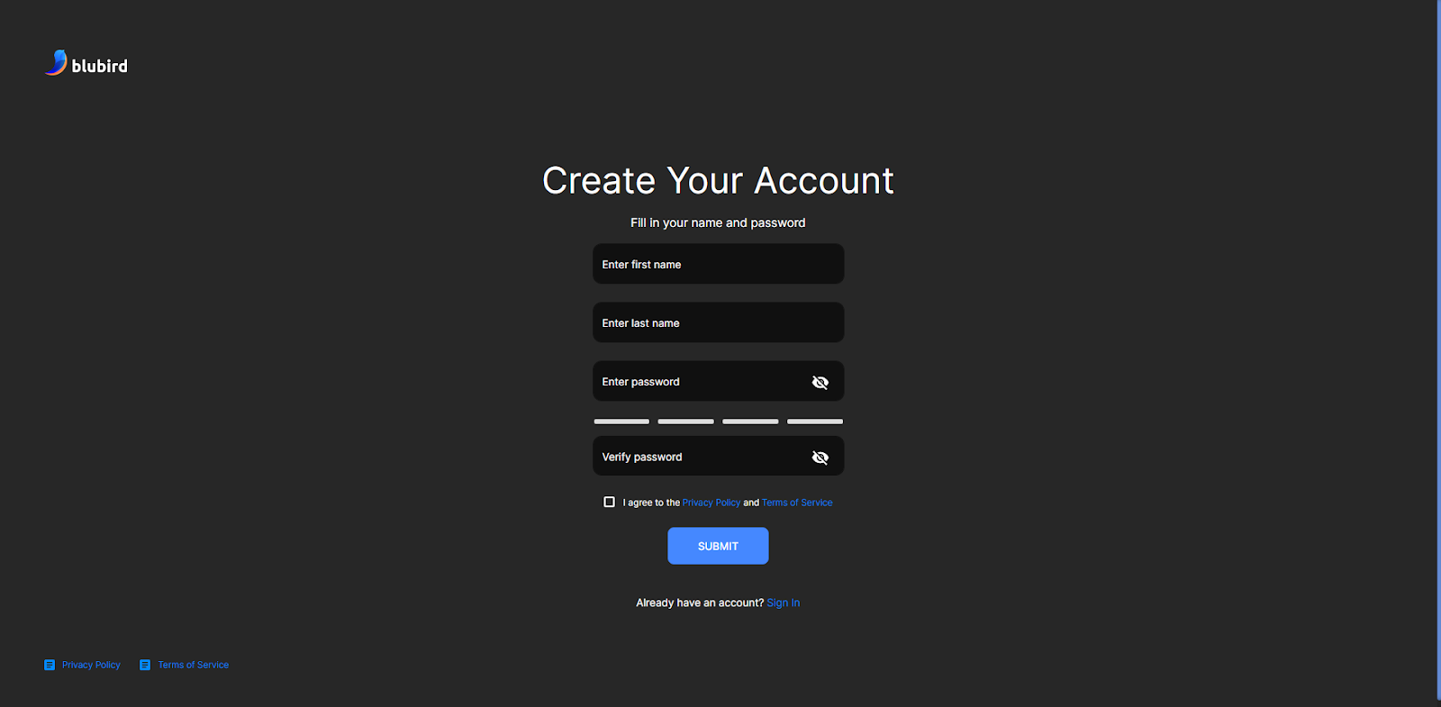 Investor Portal Create Your Account Name and Password