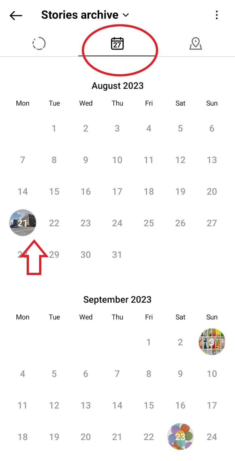 Viewing Instagram Memories Through Calendar