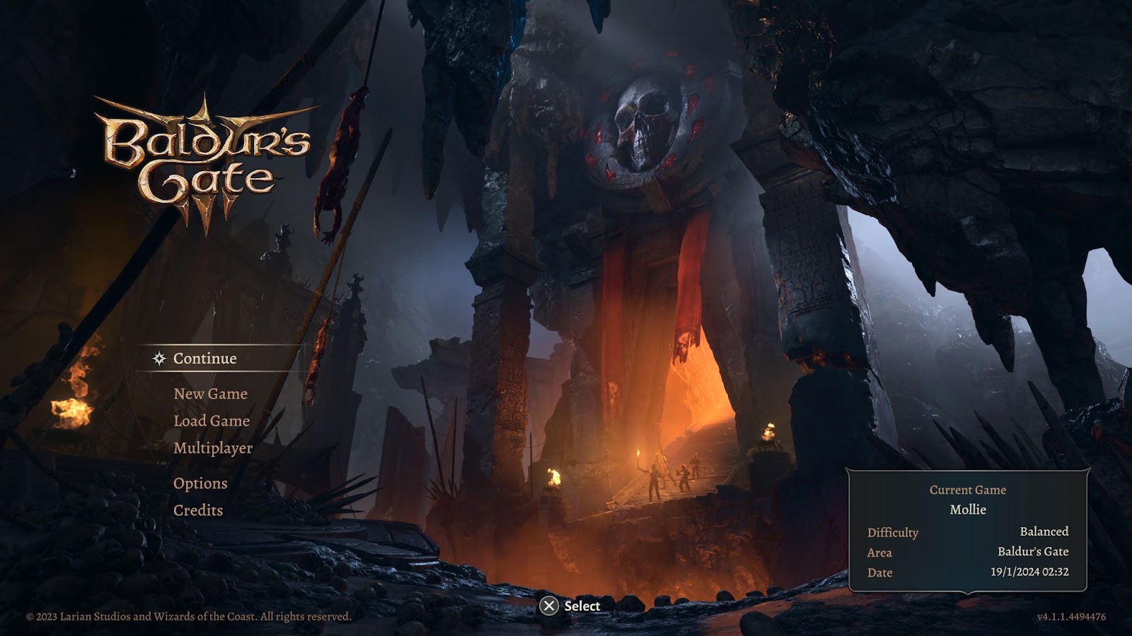 An in game image of the main menu for Baldur's Gate 3. 