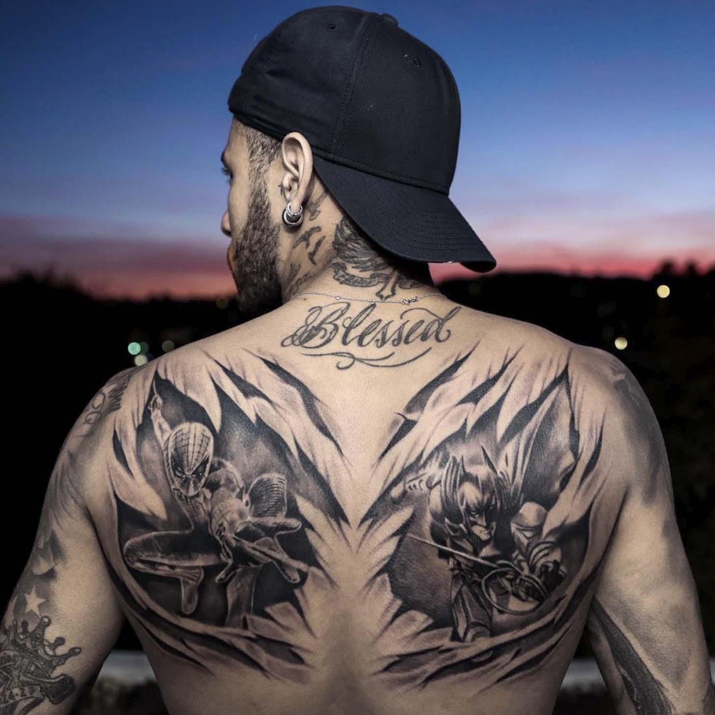 Neymar Shows Off New Batman & Spiderman Tattoos - SoccerBible