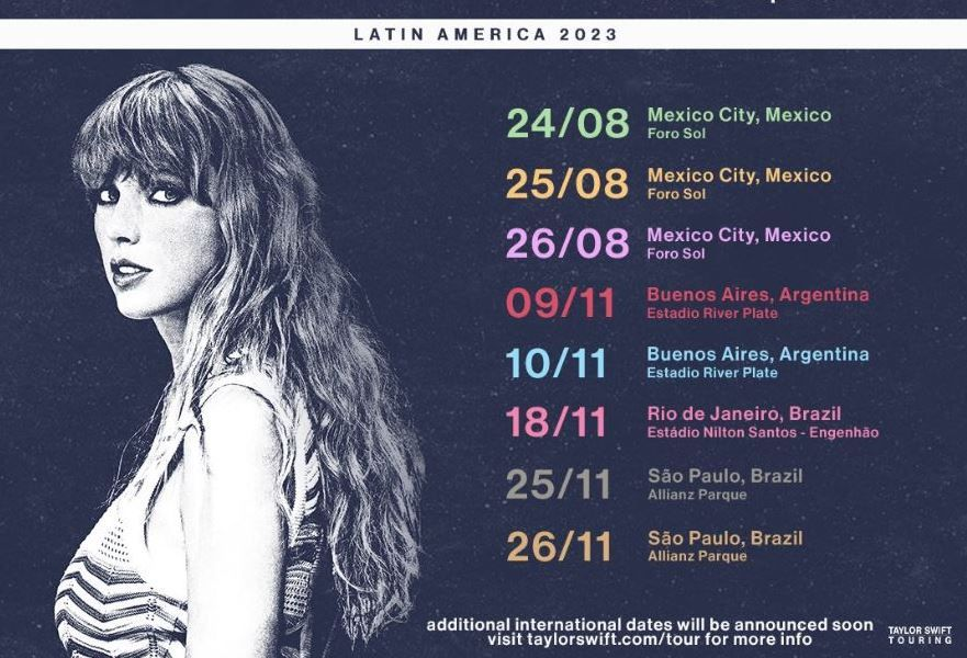 Banner de divulgação de datas da Era Tour na América Latina