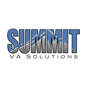 company name summit va solutions with an image of mountains within the letters of the work summit