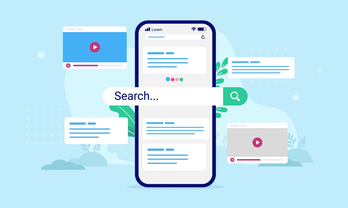 Mobile search displaying search engine results.
