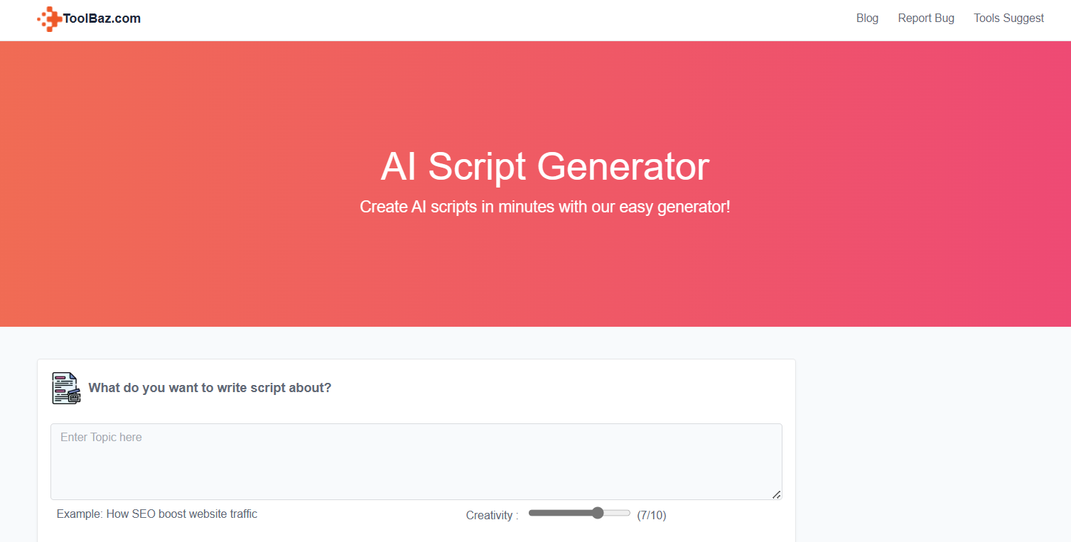 Toolbaz AI Script Generator