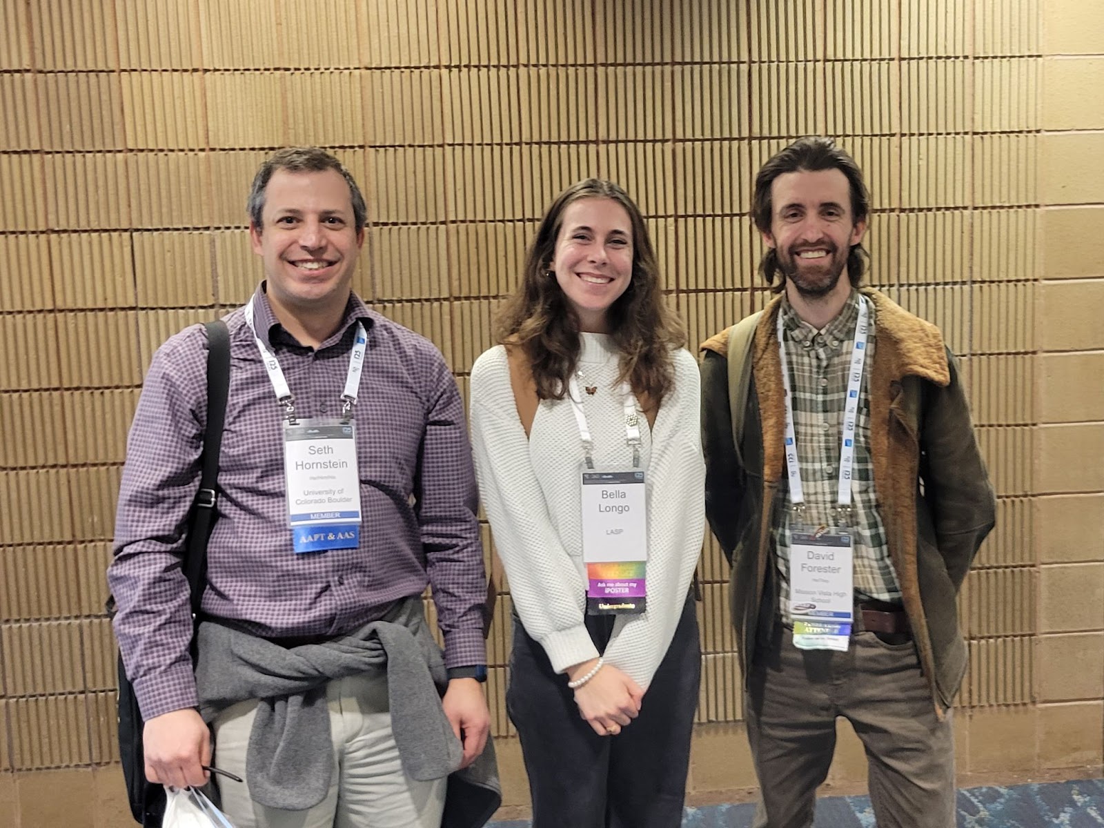 Forester, right, with former MVHS student Bella Longo and Bella’s astronomy professor at Colorado University - Boulder, Seth Hornstein.