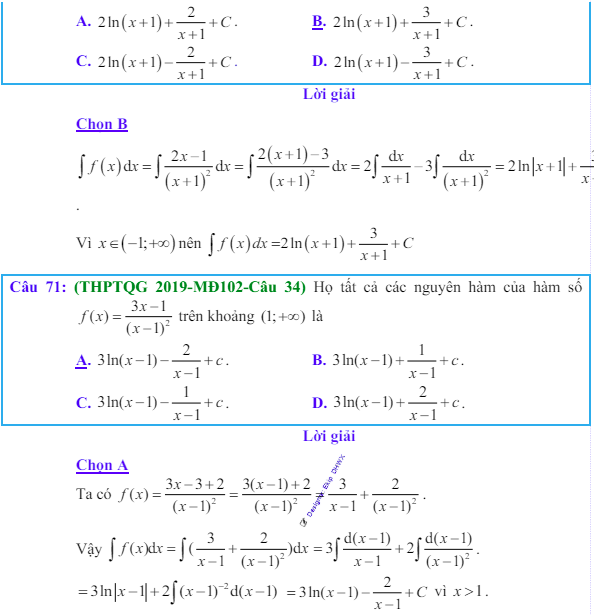 Công thức Nguyên hàm và bài tập từ đề thi có giải chi tiết