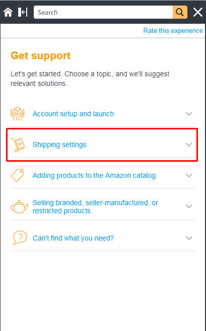 click on shipping setting related support